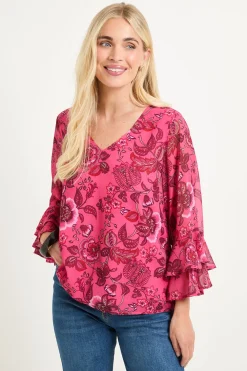 Haut Petite À Manches Évasées À Motif Floral