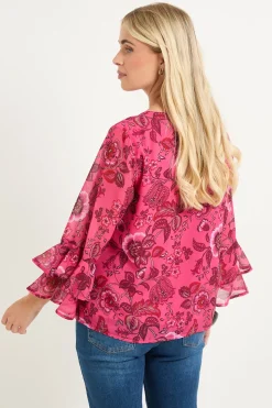 Haut Petite À Manches Évasées À Motif Floral