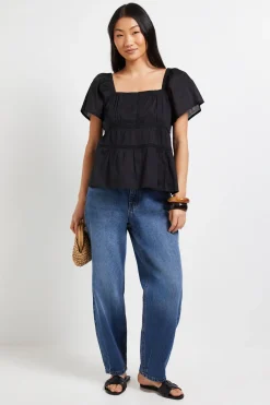 Dorothy Perkins Haut Petite Taille À Manches Évasées Avec Insertions De Dentelle<Femme Satin Et Dentelle|Tops