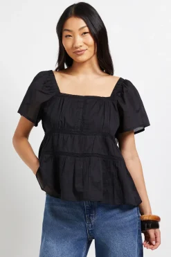 Dorothy Perkins Haut Petite Taille À Manches Évasées Avec Insertions De Dentelle<Femme Satin Et Dentelle|Tops