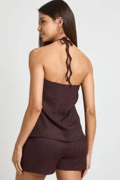 boohoo Haut Plissé Dos-nu À Col Licou Avec Nœud Devant<Femme Tops