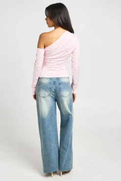 Haut À Pois Asymétrique Une Épaule Sans Manches