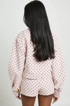 boohoo Haut À Pois Avec Col Montant, Manches Ballon Et Fermeture Zippée<Femme Pois|Tops