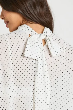 boohoo Haut À Pois Col Montant Taille Élastiquée Manches Chauve-souris<Femme Pois|Tops