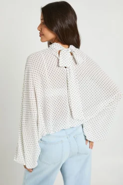 boohoo Haut À Pois Col Montant Taille Élastiquée Manches Chauve-souris<Femme Pois|Tops