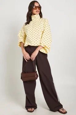 boohoo Haut À Pois En Sergé Avec Col Montant Et Fermeture Zippée<Femme Pois|Tops