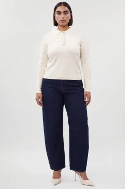 Haut Polo Grande Taille À Col Et Manches Longues En Maille Mélange Viscose