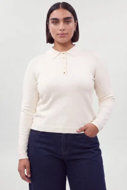 Haut Polo Grande Taille À Col Et Manches Longues En Maille Mélange Viscose
