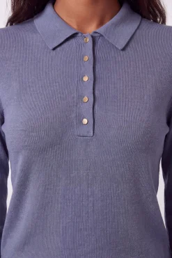 Haut Polo À Manches Longues En Maille Mélangée Viscose Avec Col