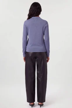 Haut Polo À Manches Longues En Maille Mélangée Viscose Avec Col