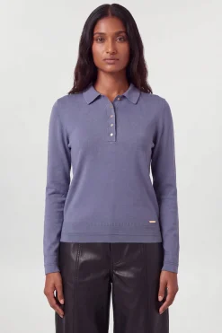 Haut Polo À Manches Longues En Maille Mélangée Viscose Avec Col