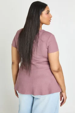 Haut Péplum Côtelé Grande Taille À Boutonnage
