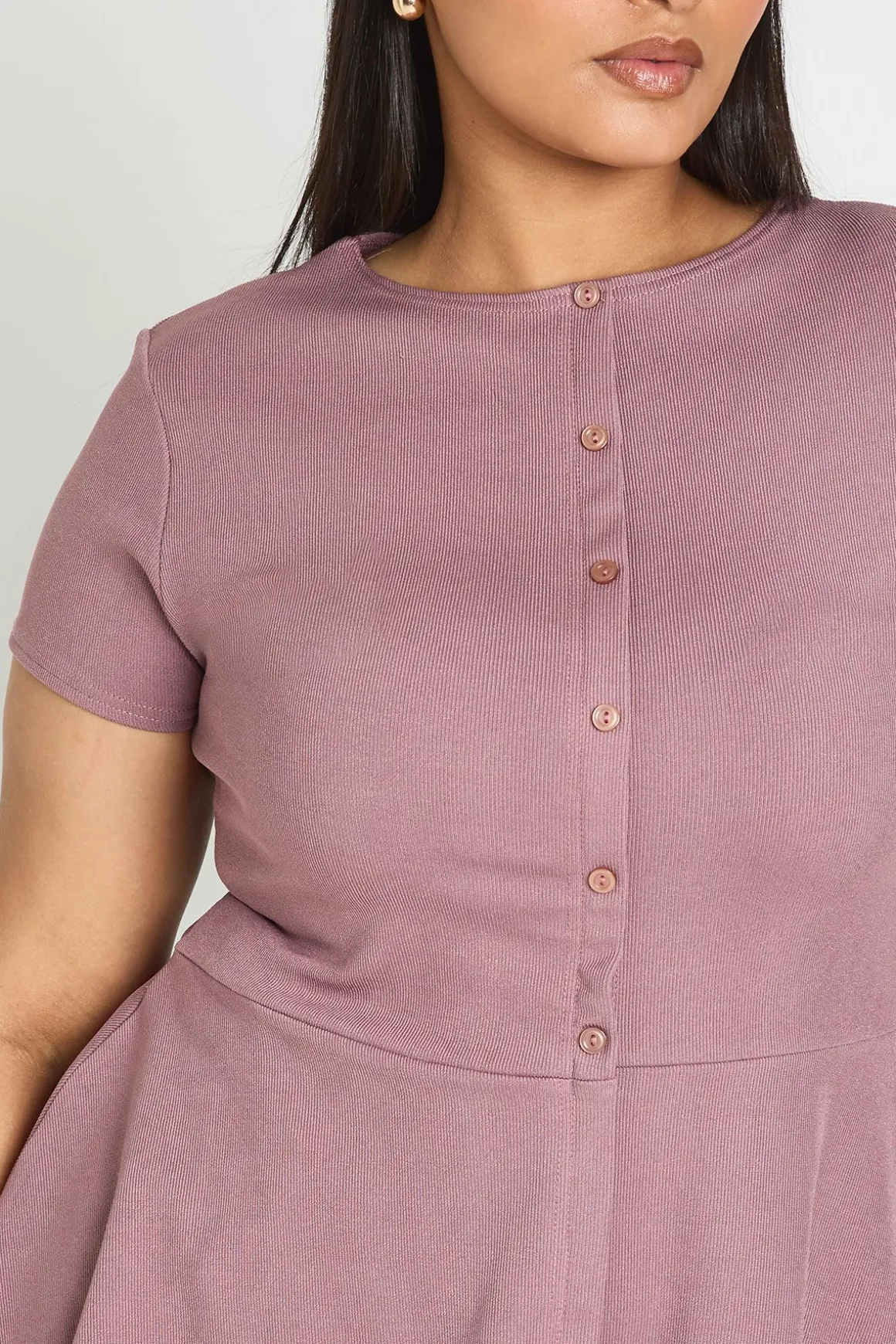 Haut Péplum Côtelé Grande Taille À Boutonnage