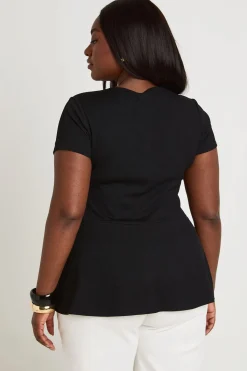 boohoo Haut Péplum Côtelé Grande Taille À Boutonnage<Femme Tops