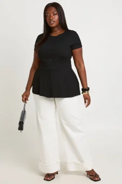 boohoo Haut Péplum Côtelé Grande Taille À Boutonnage<Femme Tops