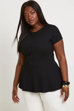 boohoo Haut Péplum Côtelé Grande Taille À Boutonnage<Femme Tops