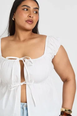 boohoo Haut Péplum À Détail De Nœud À Volants Étagés Grande Taille<Femme Tops