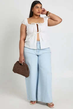 boohoo Haut Péplum À Détail De Nœud À Volants Étagés Grande Taille<Femme Tops