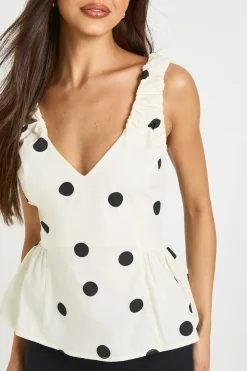 Haut Péplum À Encolure En V En Popeline À Pois