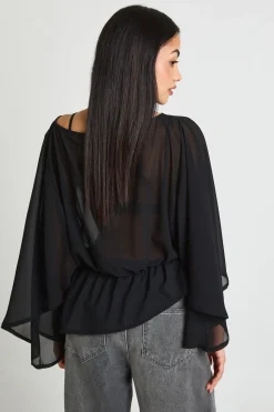 boohoo Haut Péplum En Mousseline Avec Détail Cape Et Encolure Bateau<Femme Tops