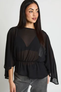 boohoo Haut Péplum En Mousseline Avec Détail Cape Et Encolure Bateau<Femme Tops