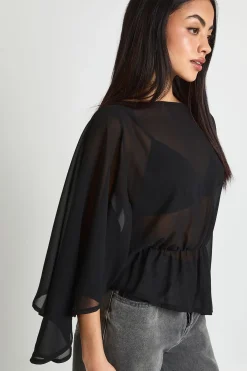 boohoo Haut Péplum En Mousseline Avec Détail Cape Et Encolure Bateau<Femme Tops