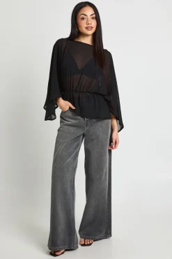 boohoo Haut Péplum En Mousseline Avec Détail Cape Et Encolure Bateau<Femme Tops