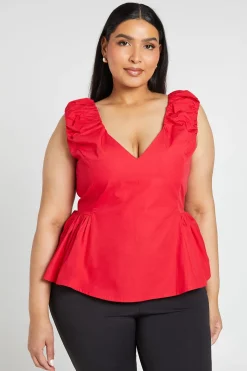 boohoo Haut Péplum En Popeline Grande Taille<Femme Tops