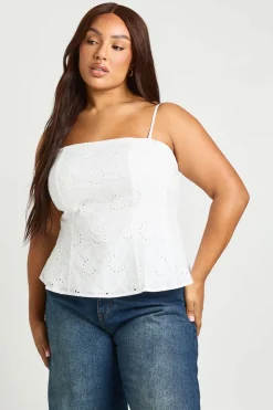 Haut Péplum Grande Taille À Bretelles Spaghetti Et Broderie Anglaise