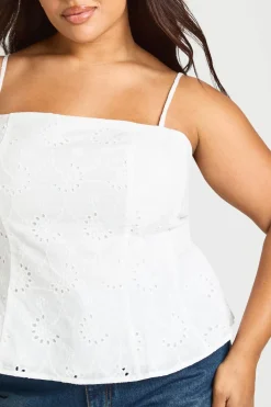 Haut Péplum Grande Taille À Bretelles Spaghetti Et Broderie Anglaise