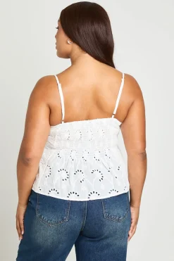 Haut Péplum Grande Taille À Bretelles Spaghetti Et Broderie Anglaise