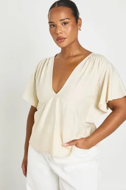 Haut Péplum Grande Taille À Décolleté Plongeant En V Et Effet Lin