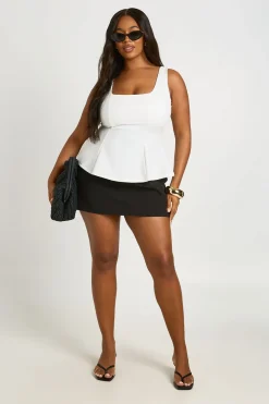 Haut Péplum Grande Taille À Encolure Carrée