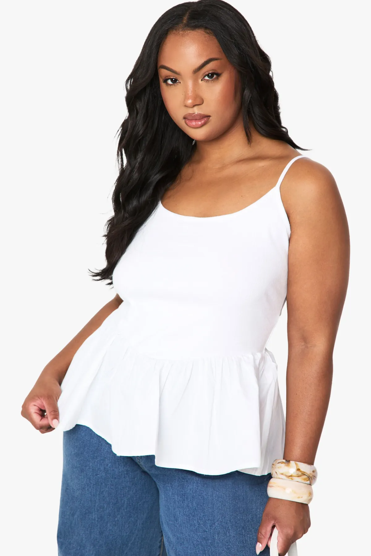 boohoo Haut Péplum Grande Taille En Mélange De Tissus<Femme Tops