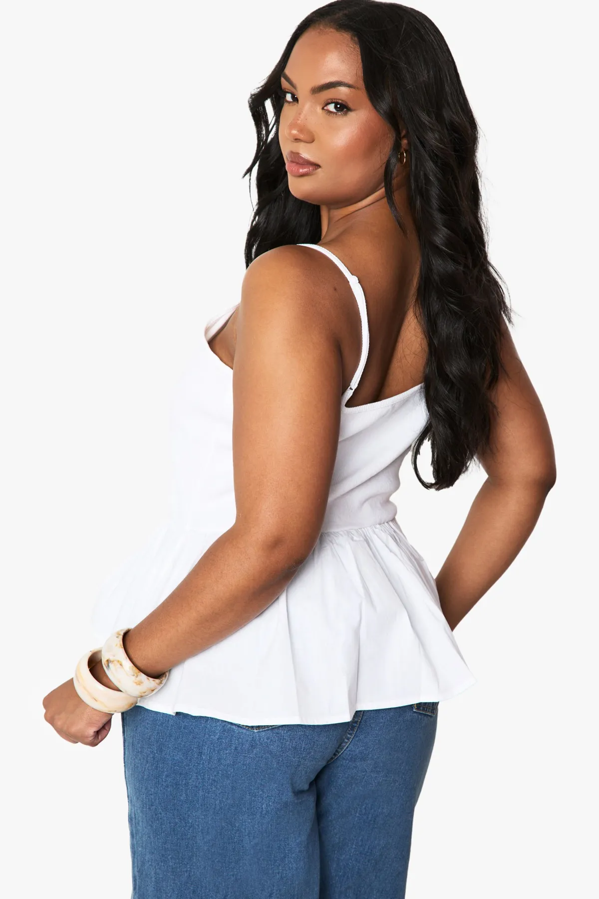 boohoo Haut Péplum Grande Taille En Mélange De Tissus<Femme Tops