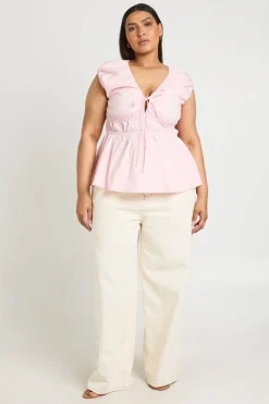 Haut Péplum Grande Taille En Popeline Avec Taille Froncée