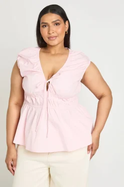 Haut Péplum Grande Taille En Popeline Avec Taille Froncée
