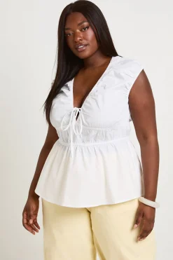 boohoo Haut Péplum Grande Taille En Popeline Avec Taille Froncée<Femme Tops