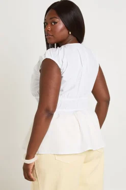 boohoo Haut Péplum Grande Taille En Popeline Avec Taille Froncée<Femme Tops