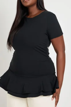 boohoo Haut Péplum Grande Taille À Manches Courtes<Femme Tops