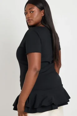 boohoo Haut Péplum Grande Taille À Manches Courtes<Femme Tops