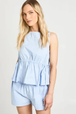 boohoo Haut Péplum Petite À Col Bateau Rayé Avec Liens Latéraux<Femme Tops