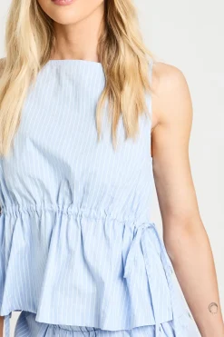 boohoo Haut Péplum Petite À Col Bateau Rayé Avec Liens Latéraux<Femme Tops
