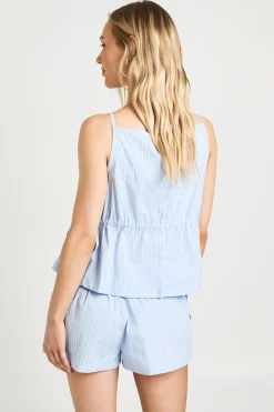 boohoo Haut Péplum Petite À Col Bateau Rayé Avec Liens Latéraux<Femme Tops