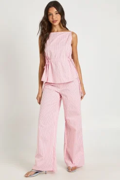 boohoo Haut Péplum À Rayures Col Bateau Avec Liens Sur Les Côtés<Femme Tops
