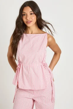 boohoo Haut Péplum À Rayures Col Bateau Avec Liens Sur Les Côtés<Femme Tops