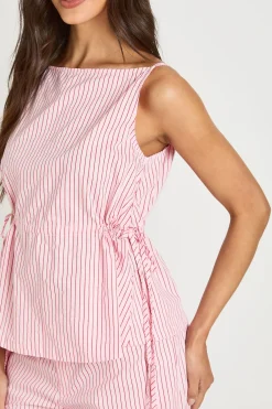 boohoo Haut Péplum À Rayures Col Bateau Avec Liens Sur Les Côtés<Femme Tops