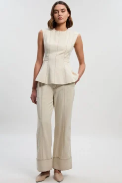 KarenMillen Haut Péplum Tissé à Fermeture Éclair Contrastante en Tencel Coton<Femme Tops