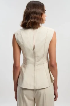 KarenMillen Haut Péplum Tissé à Fermeture Éclair Contrastante en Tencel Coton<Femme Tops