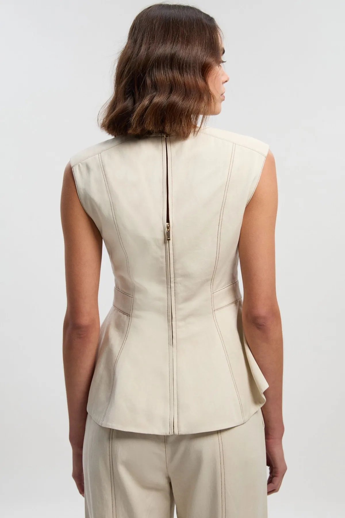 KarenMillen Haut Péplum Tissé à Fermeture Éclair Contrastante en Tencel Coton<Femme Tops